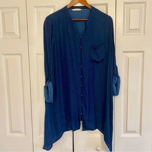 Soft Surroundings Top XL Blue Square Polka Dot Asymmetric Tunic